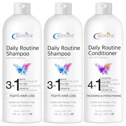 Roottina 2 Daily Routine Shampoo and 1 Conditioner, Fights Hair Loss