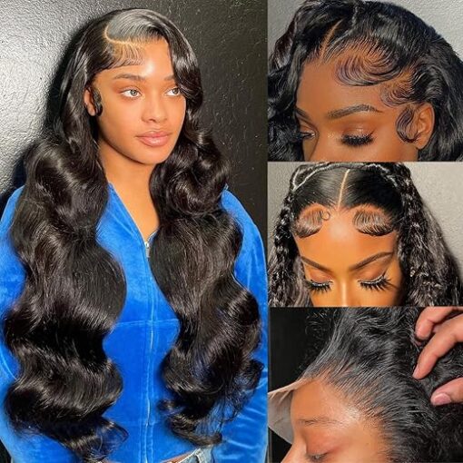 13x6 Lace Front Wigs Human Hair 180 Density Body Wave HD Lace Frontal Wigs for Black Women Glueless Wigs Human Hair Pre Plucked with Baby Hair (24 Inch)