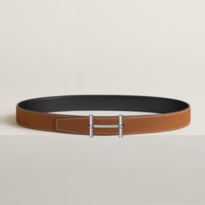 H Guillochee Belt Buckle & Reversible Leather Strap