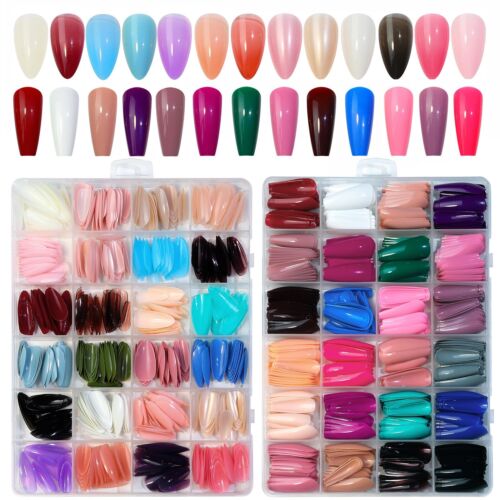 Coffin Ballerina Fake Nails Press on Short Reusable Artificial False Nail Tips