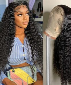 Karbalu 13x6 Deep Wave Lace Front Wigs Human Hair Pre Plucked 200% Density 13x6 HD Transparent Lace Front Wigs Human Hair Glueless Wigs Human Hair with Baby Hair Deep Curly Wigs...