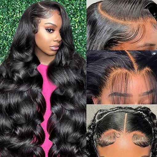 Muokass 13x6 Body Wave Lace Front Wigs Human Hair 200 Density 13x6 HD Lace Frontal Wigs Human Hair Glueless Wigs Human Hair Pre Plucked for Women with Baby Hair Natural Color 22...