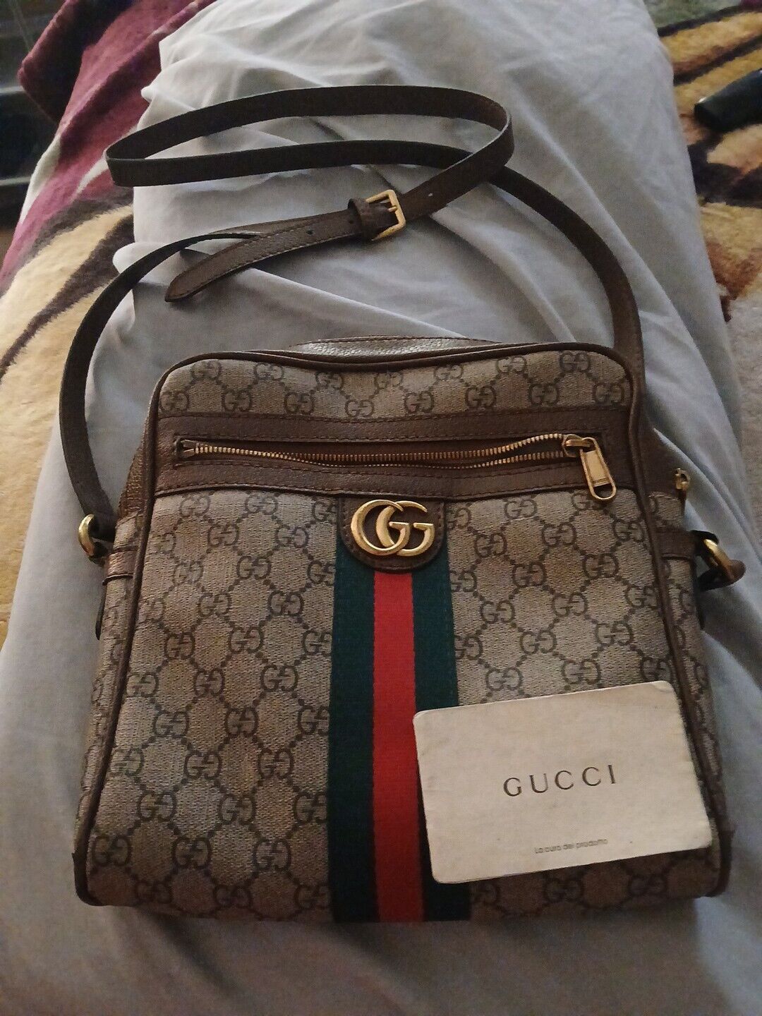 Gucci Ophedia Leather-trimmed Monogramm Coated -canvas Messenger l Bag