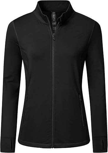 MoFiz Women's Full Zip Hiking Shirt Lightweight UPF 50+ Sun Protection Running Jacket Long Sleeve Sports Outdoor Top Pockets