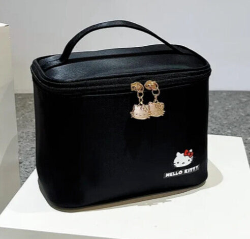 Sanrio Hello Kitty Black Makeup Bag Cosmetic Womens Beauty Vanity Travel Case