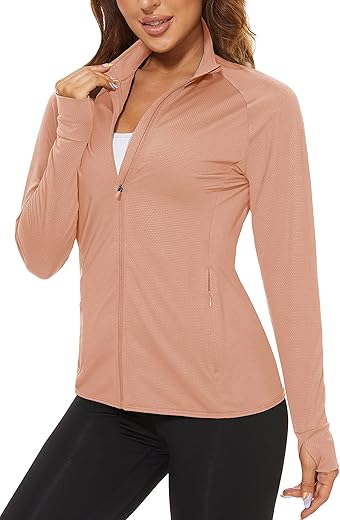 TACVASEN Women's Athletic Jackets Lightweight UV Protection Shirts Full Zip Workout Jacket UPF 50+ Long Sleeve Sun Shirt