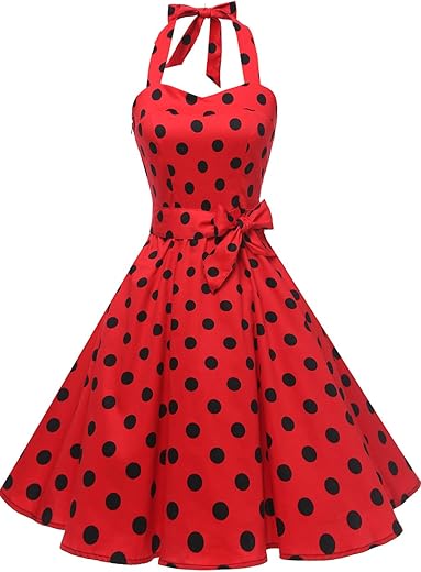 Topdress Women'sVintage Polka Audrey Dress 1950s Halter Retro Cocktail Dress