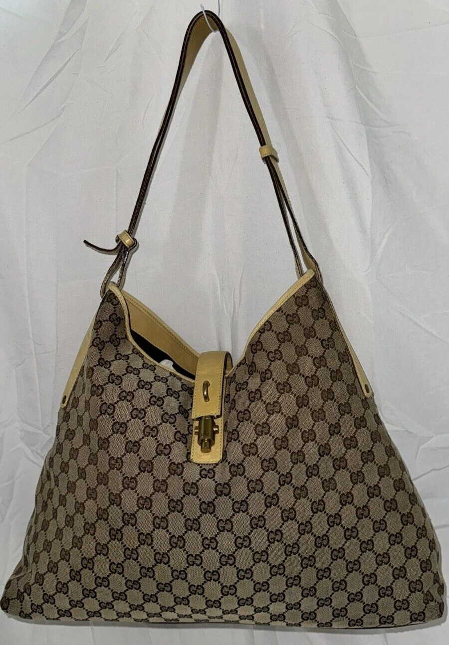 VINTAG!!!❤️GUCCI 109190 Canvas & Leather Hobo Shoulder Hand Bag GG Logo monogram