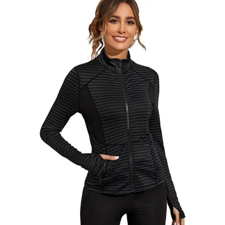 Women’s Slim Fit Lightweight Full Zip Up Yoga Workout Jacket Athletic Running Sports Track Jacket with Pockets Thumb